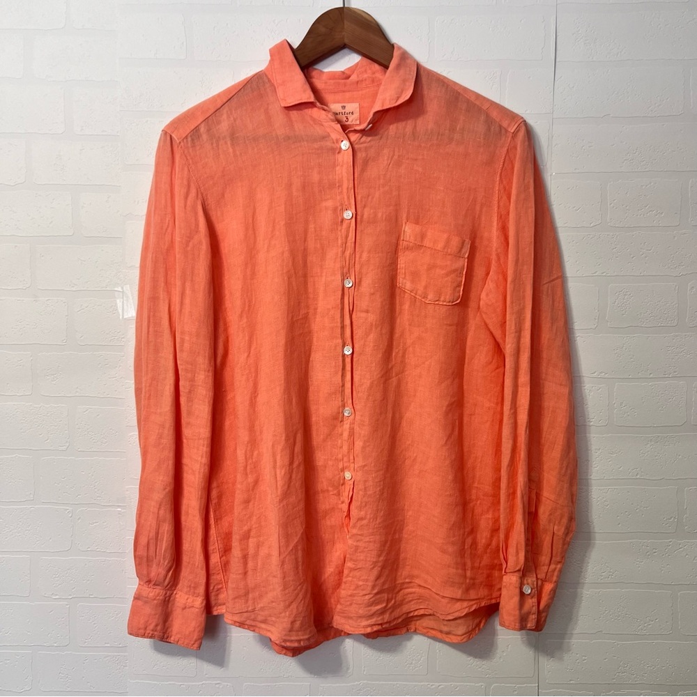 Hartford 100% Linen Coral Button-Down Coastal Polished Casual Shirt Size 3
